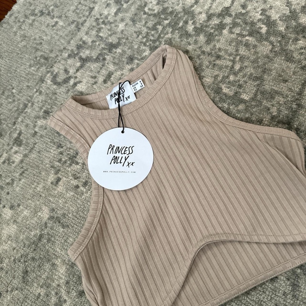 Princess Polly Beige Ribbed Crop Top